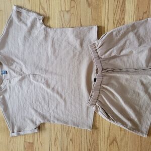 Beige Textured Loungewear Set